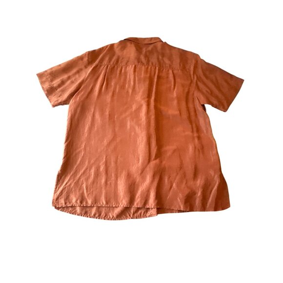 Vintage 80s Venezia Vitale 100% Silk  Rust Short Sleeve Button-Up Shirt Sz 14/16 - Picture 5 of 5